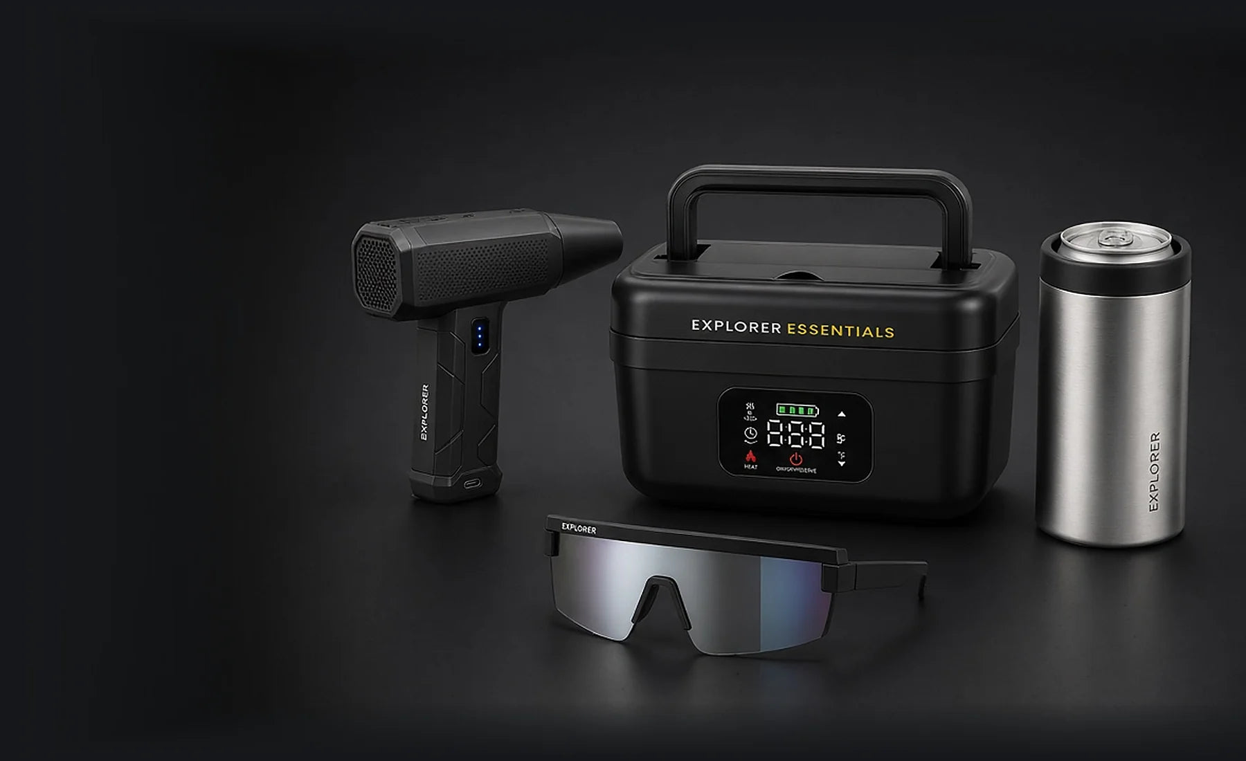 Explorer Essentials heated lunchbox with the turbo jet blower, can cooler and sunnies